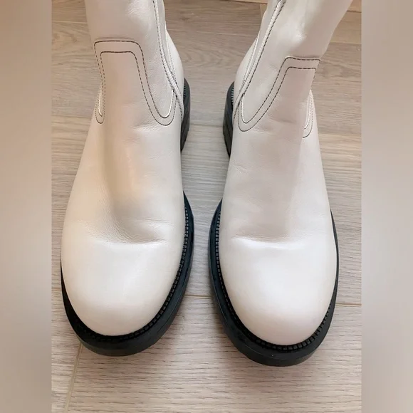 Aquatalia Lilah Leather Mid-Calf Boots Cream 7 - Picture 9 of 15